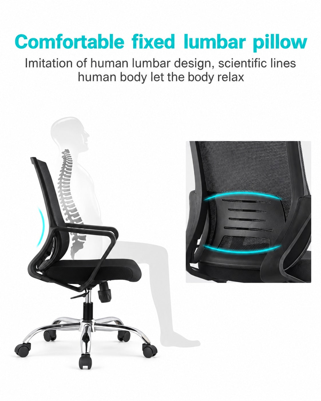 Square office chair - fixed lumbar support detail