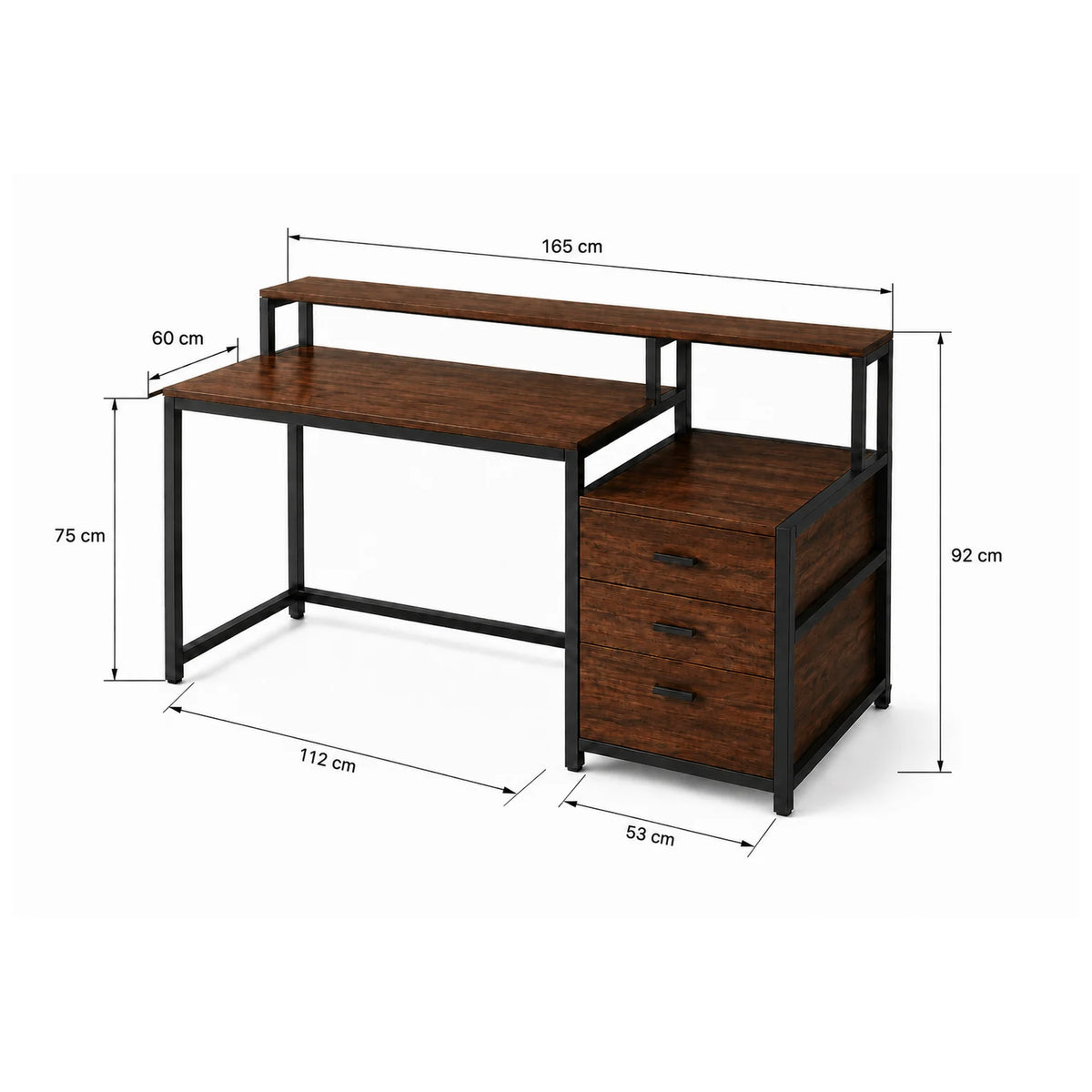 Computer desk dimensions 165 by 60 by 92 cm with 112 cm workspace