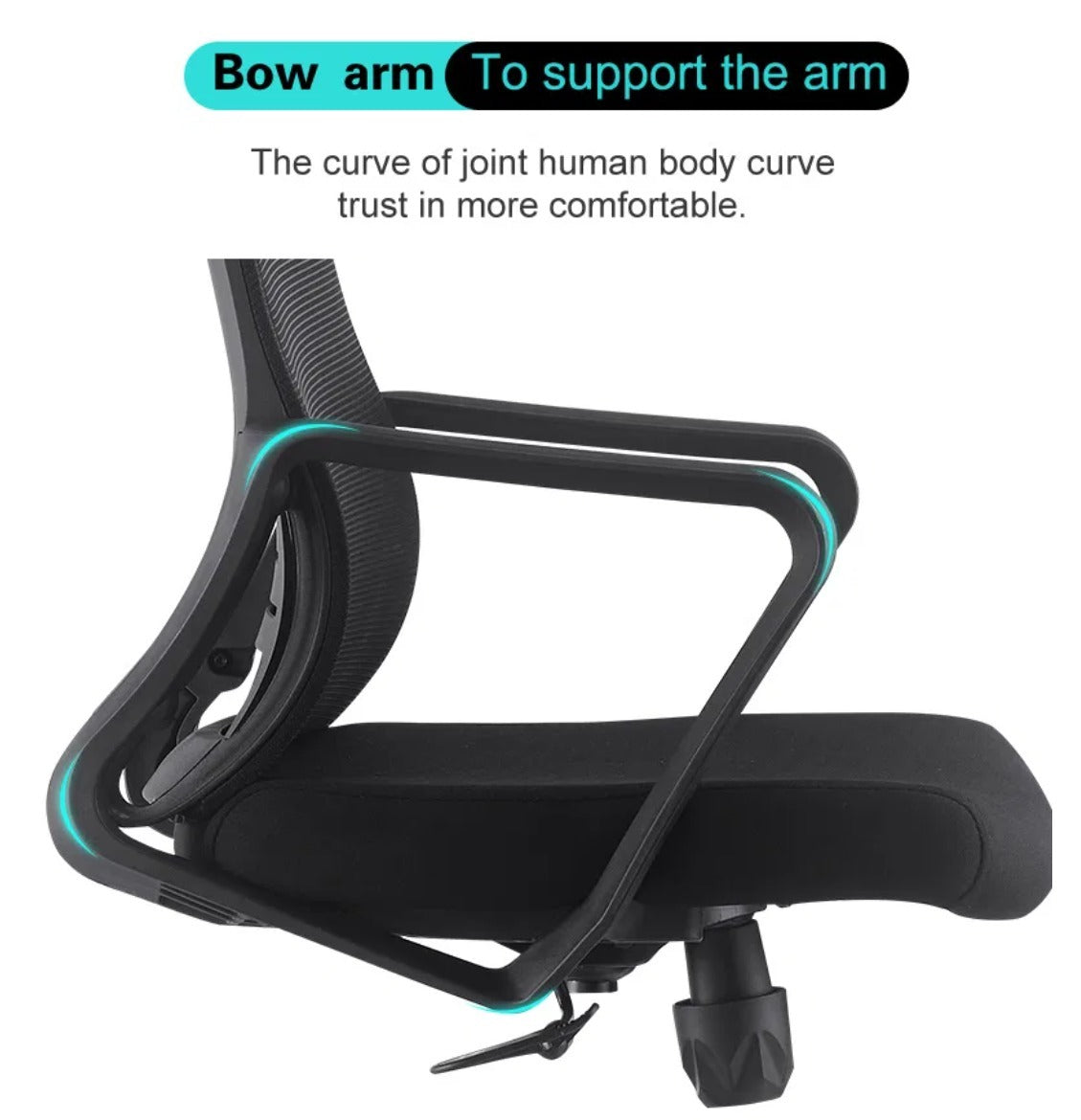 Square office chair - curved fixed armrests detail